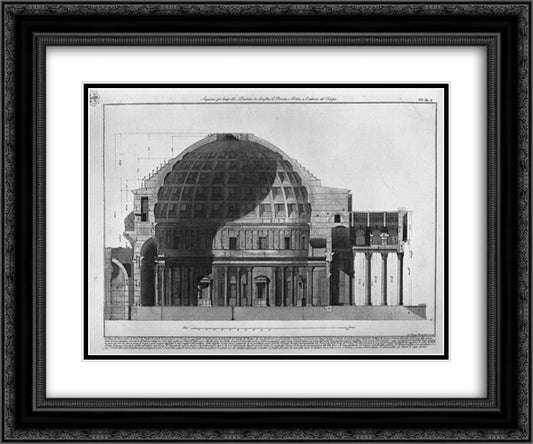 Section along the Pantheon, which shows the pronaos or portico and the interior of the Temple 24x20 Black Ornate Wood Framed Art Print Poster with Double Matting by Piranesi, Giovanni Battista