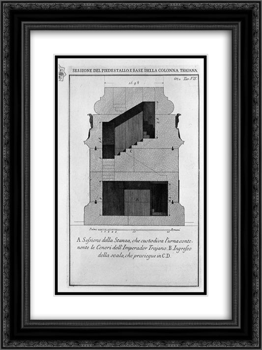 Section as above; burial chamber and entrance of the scale 18x24 Black Ornate Wood Framed Art Print Poster with Double Matting by Piranesi, Giovanni Battista