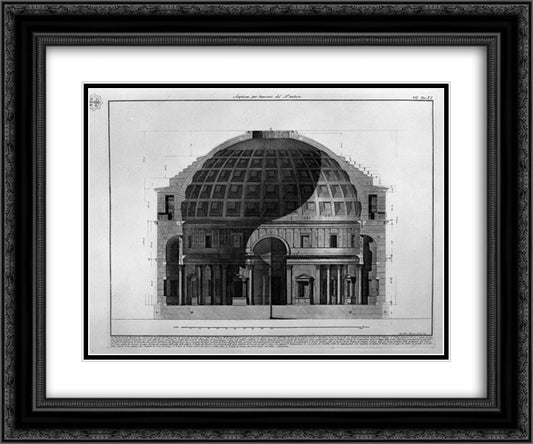 Section of the Pantheon 24x20 Black Ornate Wood Framed Art Print Poster with Double Matting by Piranesi, Giovanni Battista