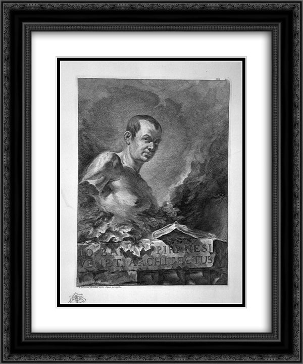 Self-Portrait 20x24 Black Ornate Wood Framed Art Print Poster with Double Matting by Piranesi, Giovanni Battista