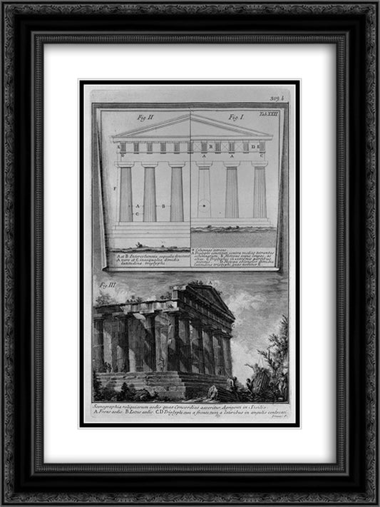 Set design elevations and the Temple of Concordia in Agrigento 18x24 Black Ornate Wood Framed Art Print Poster with Double Matting by Piranesi, Giovanni Battista