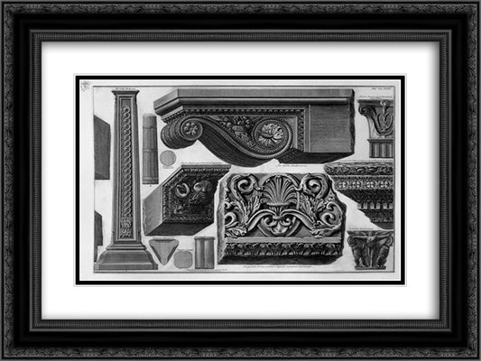 Shelf, capitals, friezes, etc. 24x18 Black Ornate Wood Framed Art Print Poster with Double Matting by Piranesi, Giovanni Battista