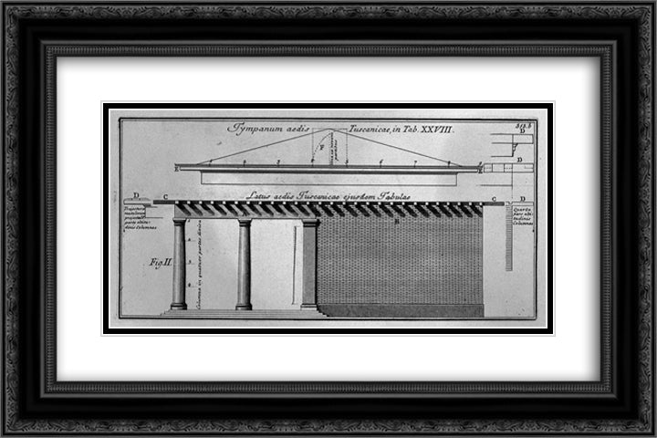 Side and gable of the Temple Tuscany (by Vitruvius, second Perrault) 24x16 Black Ornate Wood Framed Art Print Poster with Double Matting by Piranesi, Giovanni Battista