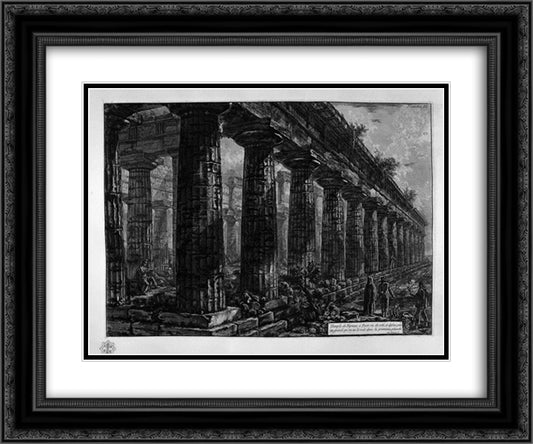 Side View of the Temple 24x20 Black Ornate Wood Framed Art Print Poster with Double Matting by Piranesi, Giovanni Battista
