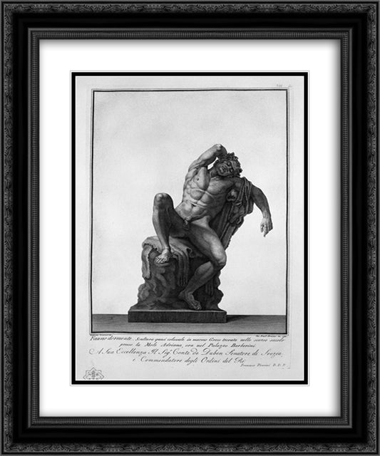 Sleeping Faun - Barberini 20x24 Black Ornate Wood Framed Art Print Poster with Double Matting by Piranesi, Giovanni Battista
