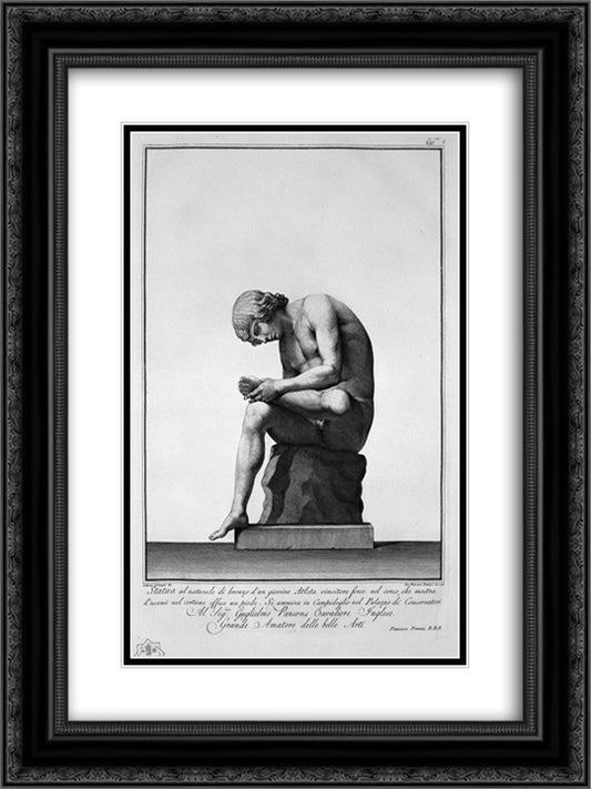 Spinario 18x24 Black Ornate Wood Framed Art Print Poster with Double Matting by Piranesi, Giovanni Battista