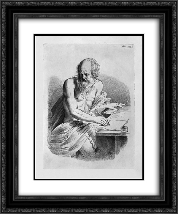 St. Jerome in the act of writing, by Guercino 20x24 Black Ornate Wood Framed Art Print Poster with Double Matting by Piranesi, Giovanni Battista