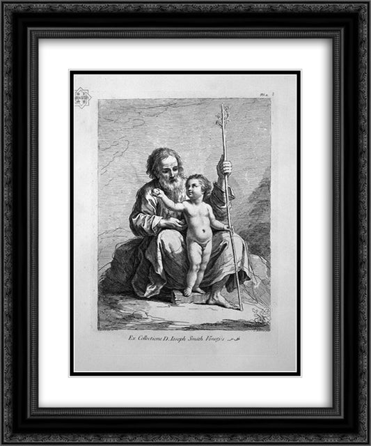 St. Joseph, Child Jesus between his knees, hands him an apple 20x24 Black Ornate Wood Framed Art Print Poster with Double Matting by Piranesi, Giovanni Battista