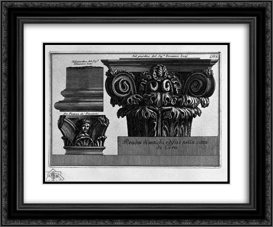 Stand in the town of Cora embedded in the wall of the house of Mr Antonio Corbi 24x20 Black Ornate Wood Framed Art Print Poster with Double Matting by Piranesi, Giovanni Battista