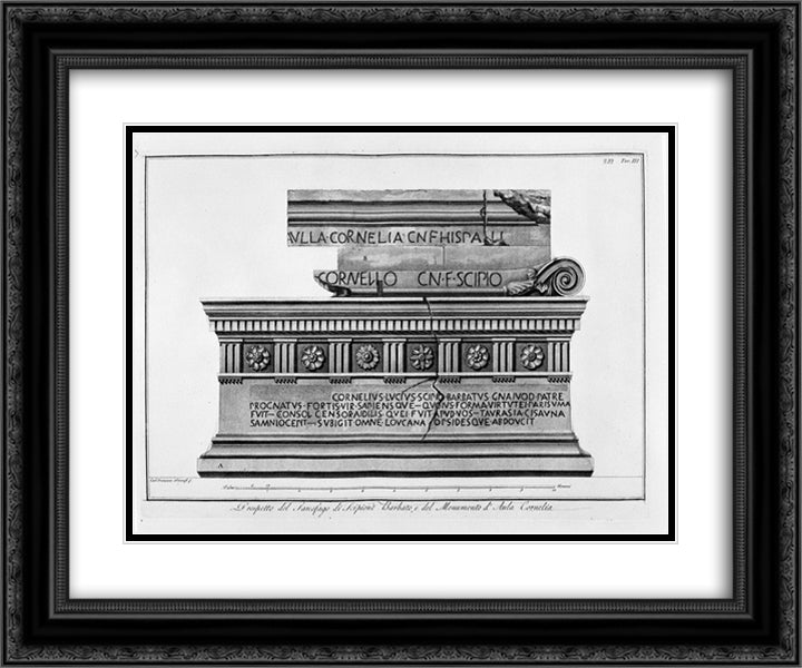 Statement of the Sarcophagus of Scipio Barbato and the monument of Cornelia Hall 24x20 Black Ornate Wood Framed Art Print Poster with Double Matting by Piranesi, Giovanni Battista