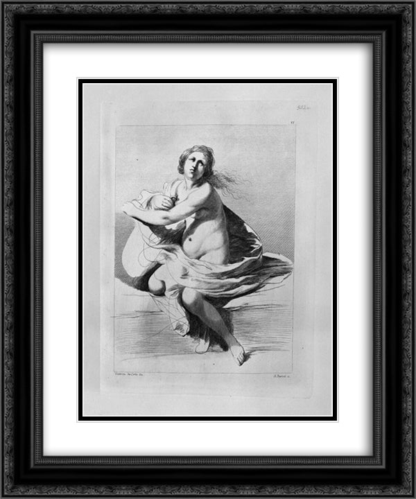 Study for the Adulteress half figure with folded arms, from Guercino 20x24 Black Ornate Wood Framed Art Print Poster with Double Matting by Piranesi, Giovanni Battista