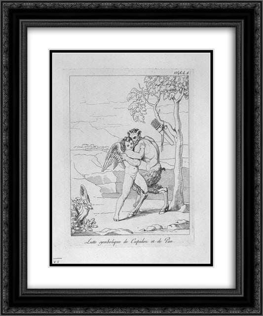 Symbolic struggle of Cupid and Pan 20x24 Black Ornate Wood Framed Art Print Poster with Double Matting by Piranesi, Giovanni Battista