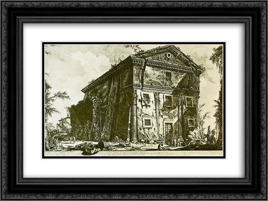 Temple of Ceres and Faustina 24x18 Black Ornate Wood Framed Art Print Poster with Double Matting by Piranesi, Giovanni Battista