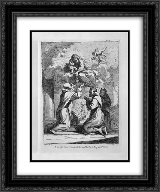The Blessed Virgin and St. Child appear three religious kneeling 20x24 Black Ornate Wood Framed Art Print Poster with Double Matting by Piranesi, Giovanni Battista