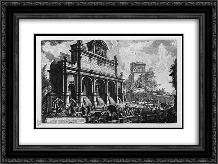 The Castle of the Acqua Felice 24x18 Black Ornate Wood Framed Art Print Poster with Double Matting by Piranesi, Giovanni Battista