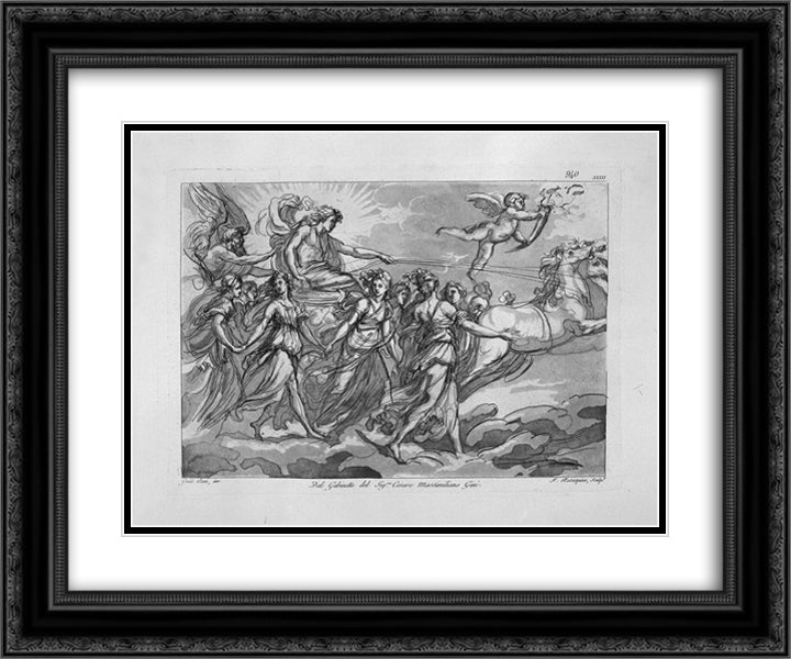 The chariot of the sun, from 'Aurora' of Guido Reni 24x20 Black Ornate Wood Framed Art Print Poster with Double Matting by Piranesi, Giovanni Battista