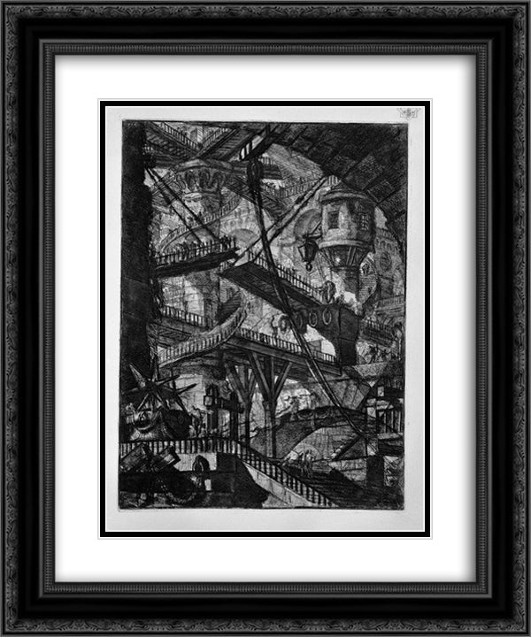 The Drawbridge 20x24 Black Ornate Wood Framed Art Print Poster with Double Matting by Piranesi, Giovanni Battista