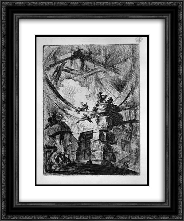 The Giant Wheel 20x24 Black Ornate Wood Framed Art Print Poster with Double Matting by Piranesi, Giovanni Battista