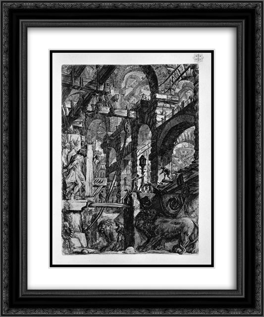 The Lion Bas-Reliefs 20x24 Black Ornate Wood Framed Art Print Poster with Double Matting by Piranesi, Giovanni Battista