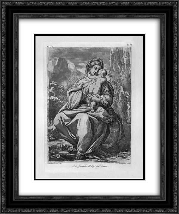 The Madonna and Child 20x24 Black Ornate Wood Framed Art Print Poster with Double Matting by Piranesi, Giovanni Battista