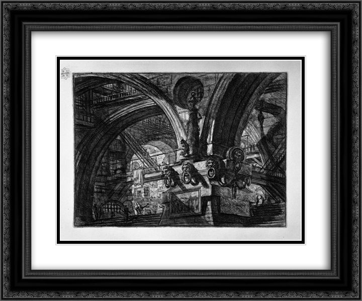 The Pier with a Lamp 24x20 Black Ornate Wood Framed Art Print Poster with Double Matting by Piranesi, Giovanni Battista