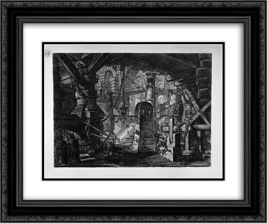 The Pier with Chains 24x20 Black Ornate Wood Framed Art Print Poster with Double Matting by Piranesi, Giovanni Battista