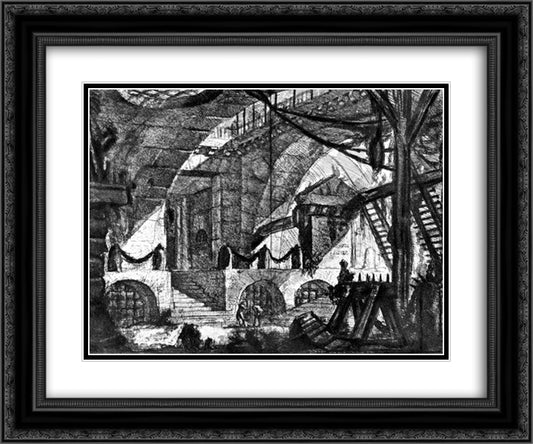 The Prisons 24x20 Black Ornate Wood Framed Art Print Poster with Double Matting by Piranesi, Giovanni Battista