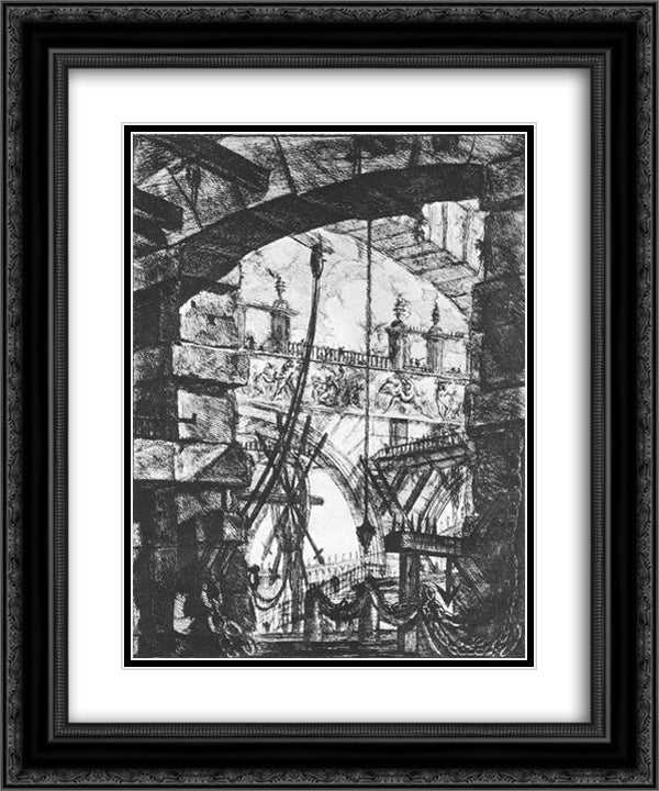 The Prisons (plate IV) 20x24 Black Ornate Wood Framed Art Print Poster with Double Matting by Piranesi, Giovanni Battista