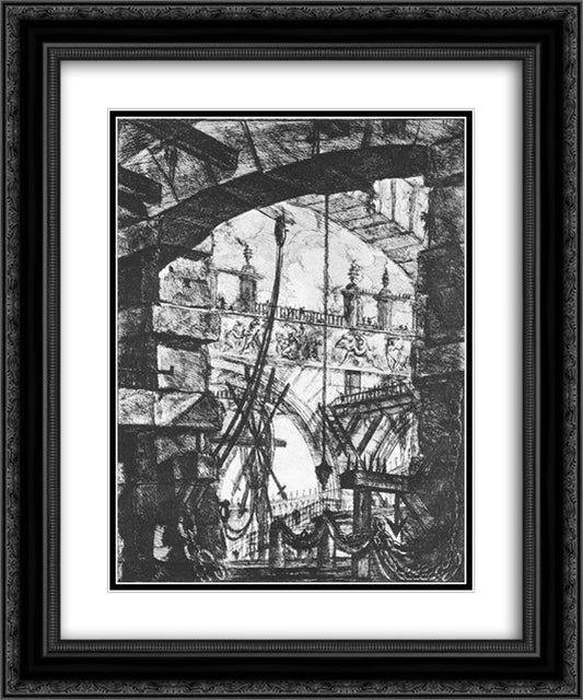 The Prisons (plate IV) 20x24 Black Ornate Wood Framed Art Print Poster with Double Matting by Piranesi, Giovanni Battista