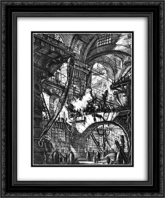 The Prisons (plate V) 20x24 Black Ornate Wood Framed Art Print Poster with Double Matting by Piranesi, Giovanni Battista