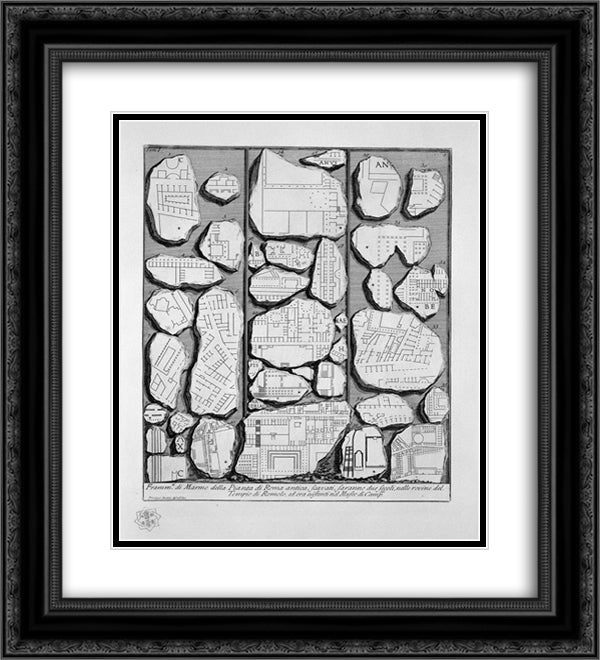 The Roman antiquities, t. 1, Plate IV. Map of ancient Rome and Forma Urbis. 20x22 Black Ornate Wood Framed Art Print Poster with Double Matting by Piranesi, Giovanni Battista