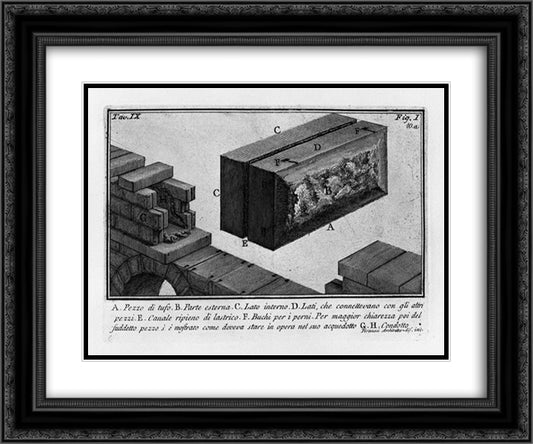 The Roman antiquities, t. 1, Plate IX. Aurelian Walls. 24x20 Black Ornate Wood Framed Art Print Poster with Double Matting by Piranesi, Giovanni Battista