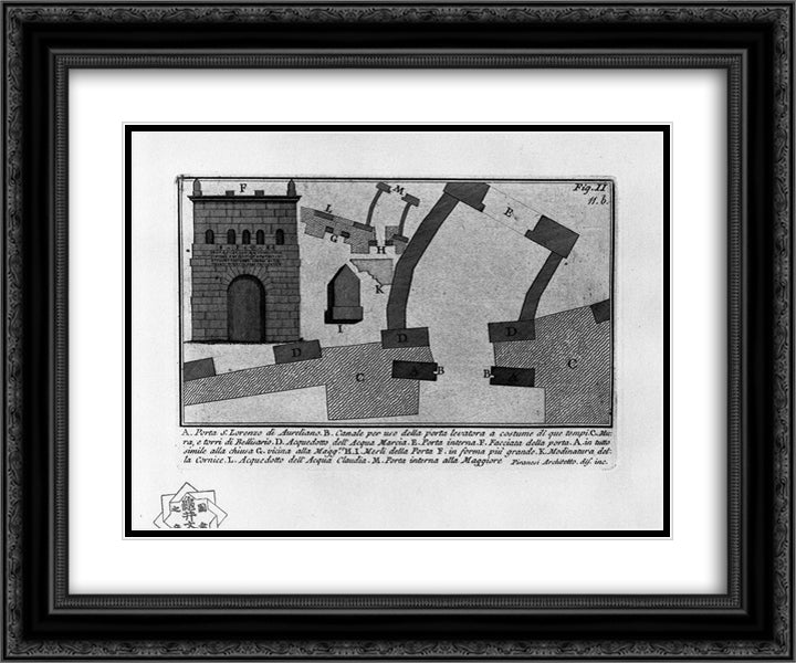 The Roman antiquities, t. 1, Plate XI. Porta Tiburtina. 24x20 Black Ornate Wood Framed Art Print Poster with Double Matting by Piranesi, Giovanni Battista