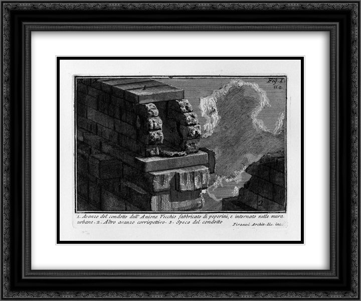 The Roman antiquities, t. 1, Plate XI. Urban Walls. 24x20 Black Ornate Wood Framed Art Print Poster with Double Matting by Piranesi, Giovanni Battista
