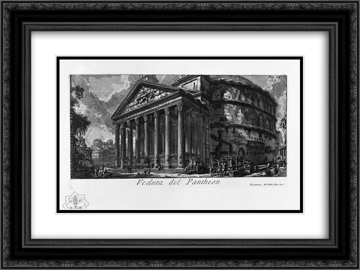 The Roman antiquities, t. 1, Plate XIV. Pantheon. 24x18 Black Ornate Wood Framed Art Print Poster with Double Matting by Piranesi, Giovanni Battista