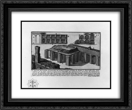 The Roman antiquities, t. 1, Plate XIX. Duct of Caracalla. 24x20 Black Ornate Wood Framed Art Print Poster with Double Matting by Piranesi, Giovanni Battista