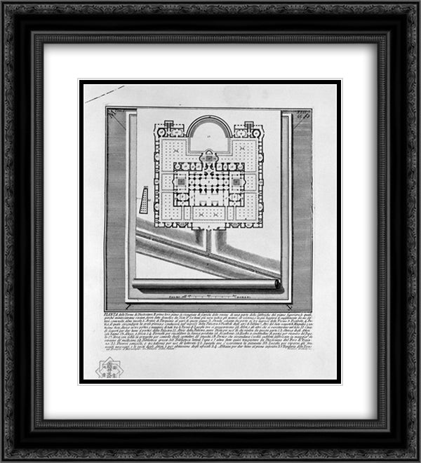 The Roman antiquities, t. 1, Plate XLII. Plan of the Baths of Diocletian 20x22 Black Ornate Wood Framed Art Print Poster with Double Matting by Piranesi, Giovanni Battista
