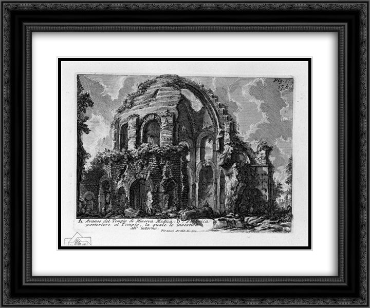 The Roman antiquities, t. 1, Plate XVI. Temple of Minerva Medica. 24x20 Black Ornate Wood Framed Art Print Poster with Double Matting by Piranesi, Giovanni Battista