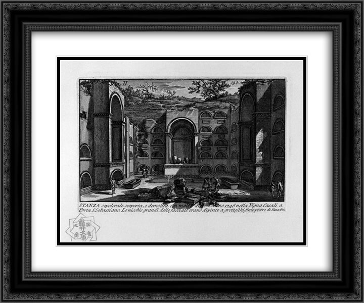 The Roman antiquities, t. 1, Plate XVIII. Tomb near Porta San Sebastiano. 24x20 Black Ornate Wood Framed Art Print Poster with Double Matting by Piranesi, Giovanni Battista