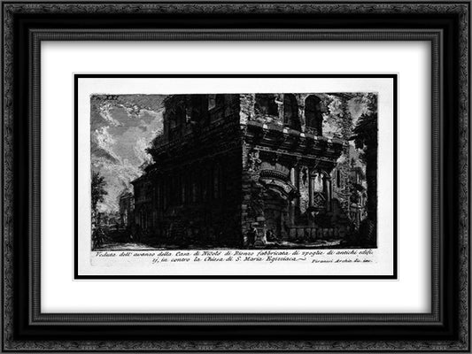 The Roman antiquities, t. 1, Plate XX. Casa dei Crescenzi. 24x18 Black Ornate Wood Framed Art Print Poster with Double Matting by Piranesi, Giovanni Battista