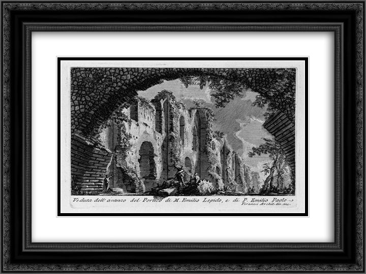 The Roman antiquities, t. 1, Plate XX. Portico of Marcus Aemilius Lepidus and P. Aemilius Paulus. 24x18 Black Ornate Wood Framed Art Print Poster with Double Matting by Piranesi, Giovanni Battista