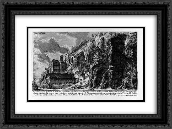 The Roman antiquities, t. 1, Plate XXIII. Aventine Hill. 24x18 Black Ornate Wood Framed Art Print Poster with Double Matting by Piranesi, Giovanni Battista