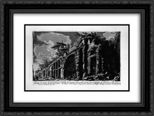 The Roman antiquities, t. 1, Plate XXIV. Celio o Oppio. The Seven Halls. Baths of Trajan. 24x18 Black Ornate Wood Framed Art Print Poster with Double Matting by Piranesi, Giovanni Battista