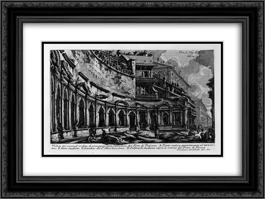 The Roman antiquities, t. 1, Plate XXIX. Trajan`s Market. 24x18 Black Ornate Wood Framed Art Print Poster with Double Matting by Piranesi, Giovanni Battista