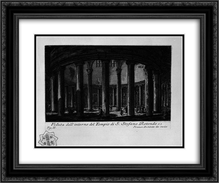 The Roman antiquities, t. 1, Plate XXV. Santo Stefano Rotondo. 24x20 Black Ornate Wood Framed Art Print Poster with Double Matting by Piranesi, Giovanni Battista