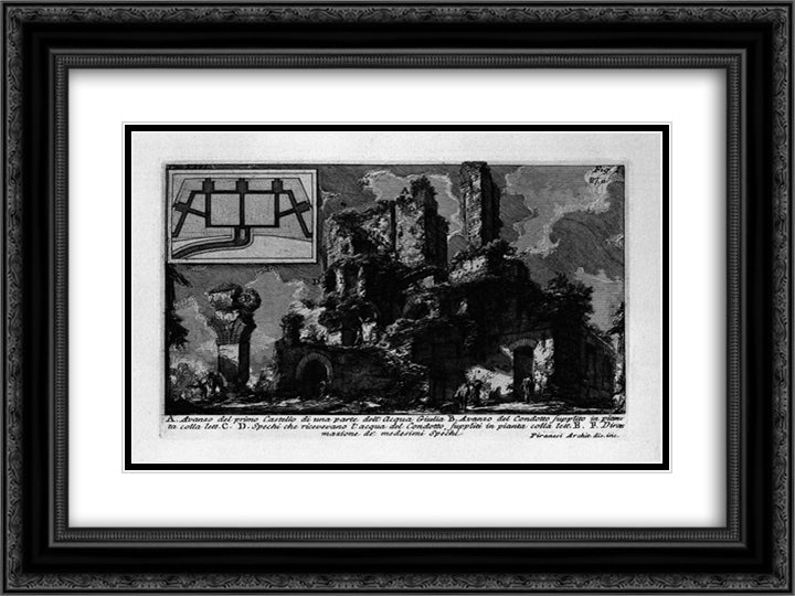 The Roman antiquities, t. 1, Plate XXVI. Aqua Julia. 24x18 Black Ornate Wood Framed Art Print Poster with Double Matting by Piranesi, Giovanni Battista
