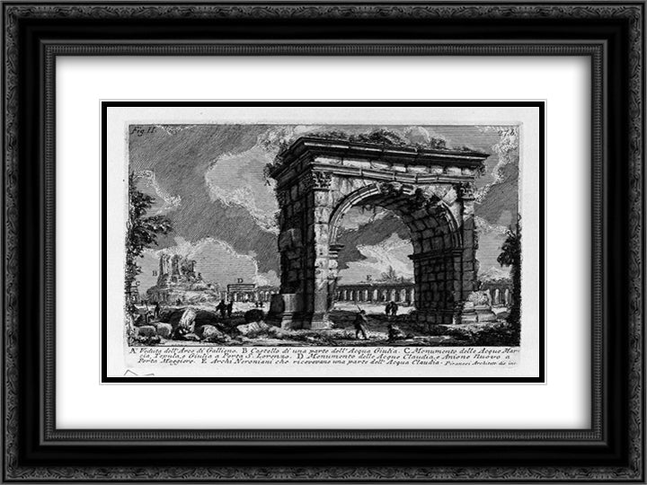 The Roman antiquities, t. 1, Plate XXVI. Arch of Gallienus. 24x18 Black Ornate Wood Framed Art Print Poster with Double Matting by Piranesi, Giovanni Battista