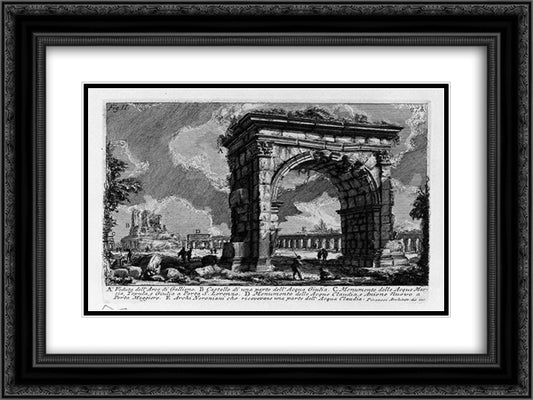 The Roman antiquities, t. 1, Plate XXVI. Arch of Gallienus. 24x18 Black Ornate Wood Framed Art Print Poster with Double Matting by Piranesi, Giovanni Battista