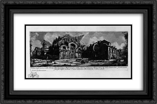 The Roman antiquities, t. 1, Plate XXVIII. Baths of Diocletian. 24x16 Black Ornate Wood Framed Art Print Poster with Double Matting by Piranesi, Giovanni Battista