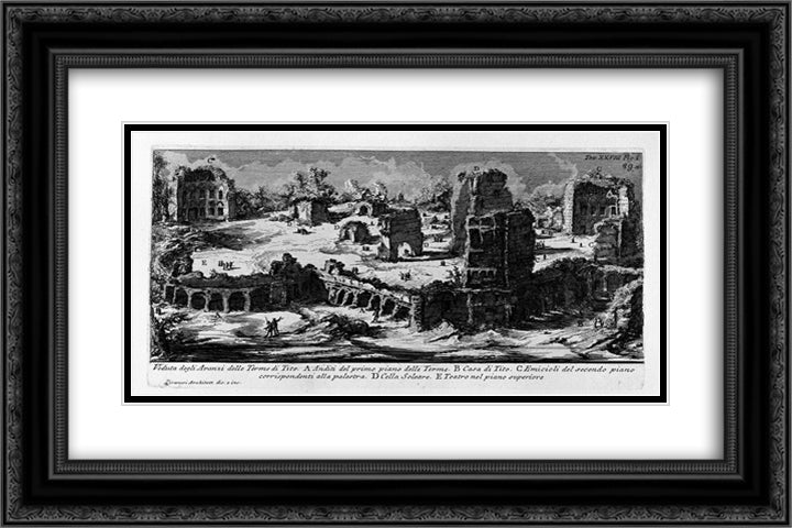 The Roman antiquities, t. 1, Plate XXVIII. Baths of Titus (really the Baths of Traianus). 24x16 Black Ornate Wood Framed Art Print Poster with Double Matting by Piranesi, Giovanni Battista